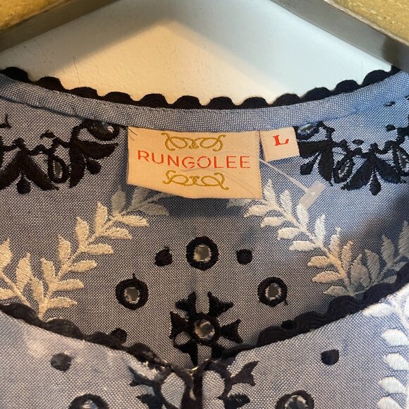 RUNGOLEE Francois Floral Embroidered Chambray Lightweight Jacket \\ L - Picture 4 of 11